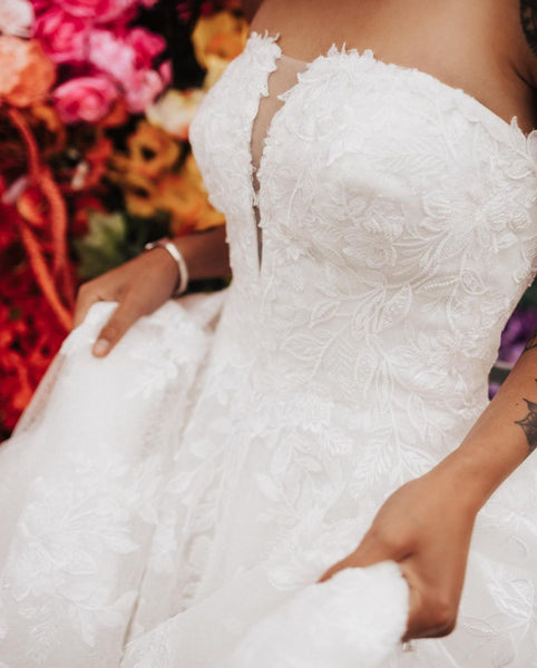 Cute A Line V Neck White Tulle Tiered Wedding Dresses VK0731116-4