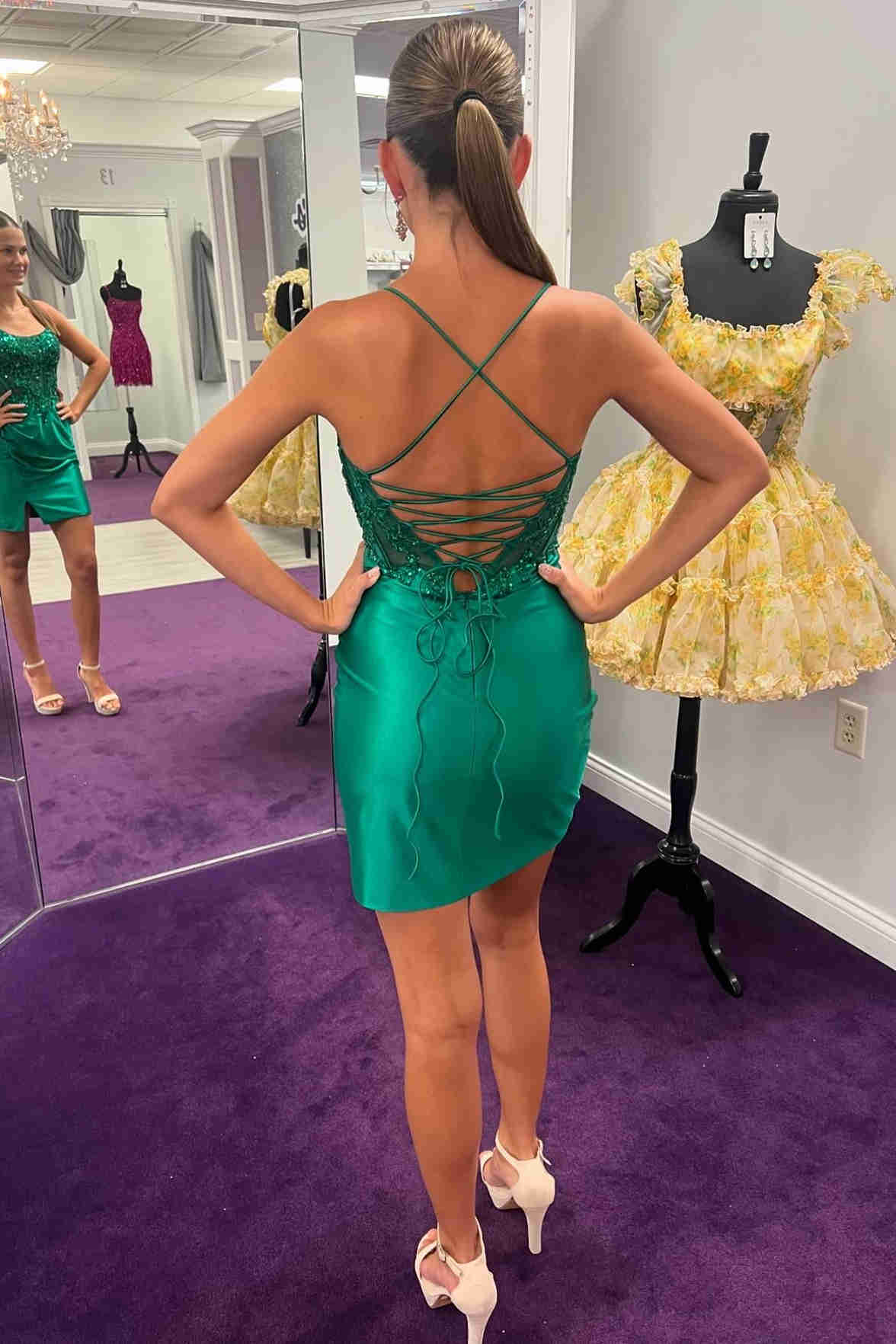 Cute Bodycon Scoop Neck Green Homecoming Dresses with Appliques VK2407 Vickidress Cute Bodycon Scoop Neck Green Homecoming Dresses with Appliques VK2407 Vickidress