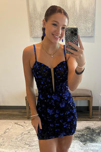 Cute Bodycon Sweetheart  Royal Blue Sequins Short Homecoming Dresses AB24081701-1