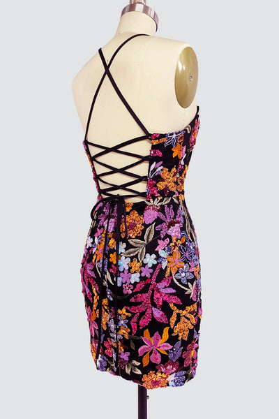 Cute Bodycon V Neck Lace Sequins Short Tight Homecoming Dresses VK24081409-2