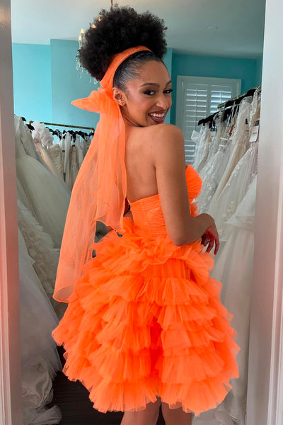 Cute Orange Sweetheart Tiered Tulle Short Homecoming Dresses VK0731146-2