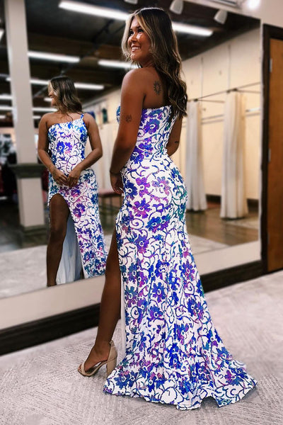 Cute Sparkly Mermaid One Shoulder Sequins Long Prom Dresses VK23101501
