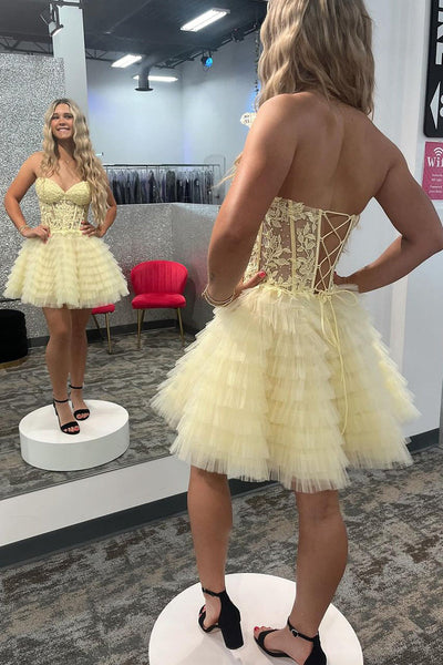 Cute Sweetheart Daffodial Tulle Short Homecoming Dressees VK073163-2