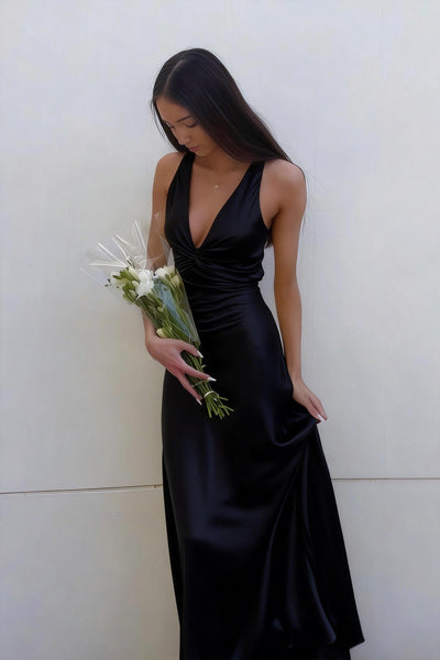 Lavender V-Neck Satin Front-knot Party Dress