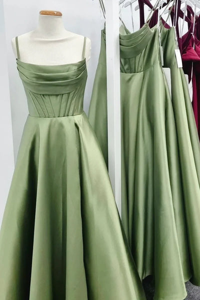 Light Blue Satin Spaghetti-Strap A-Line Ball Gown Prom Dresses