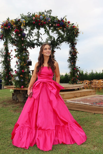 Hot Pink Strapless Front Bow A-line Long Prom Dress