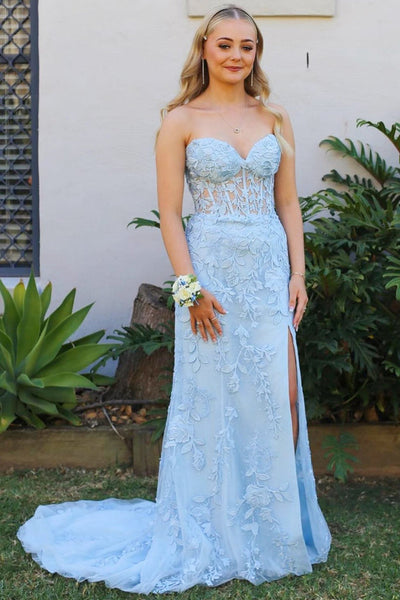 Purple Floral Sweetheart Slit Mermaid Gown
