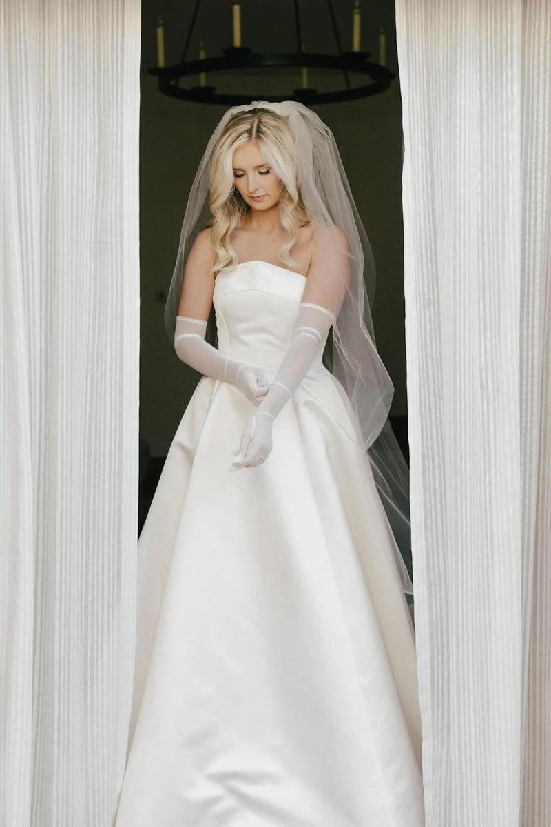 Dazzling A-Line Strapless Satin Wedding Dresses VK24051603