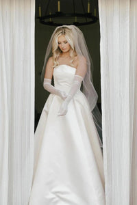 Dazzling A-Line Strapless Satin Wedding Dresses VK24051603