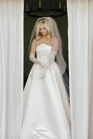 Dazzling A-Line Strapless Satin Wedding Dresses VK24051603