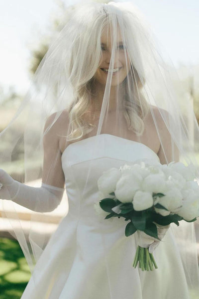 Dazzling A-Line Strapless Satin Wedding Dresses VK24051603