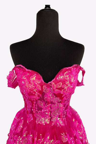 Deep Pink Sweetheart A-Line Sequin Lace Short Tiered Homecoming Dresses VK081408