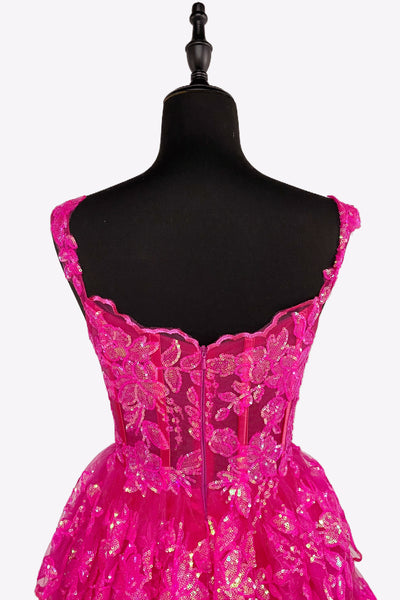 Deep Pink Sweetheart A-Line Sequin Lace Short Tiered Homecoming Dresses VK081408