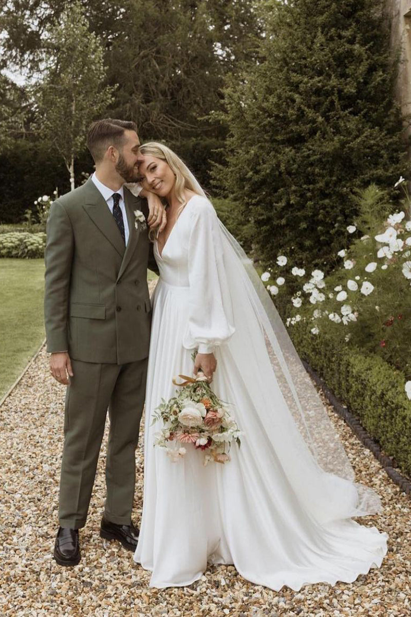 Silk long wedding dress cheap
