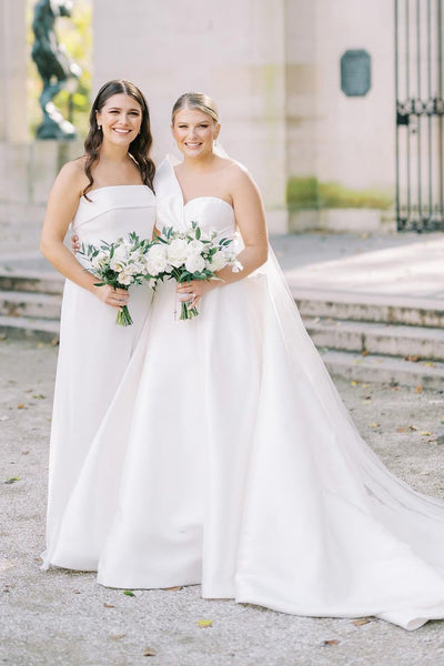 Elegant A-Line One Shoulder White Satin Wedding Dresses VK24051003