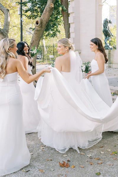 Elegant A-Line One Shoulder White Satin Wedding Dresses VK24051003
