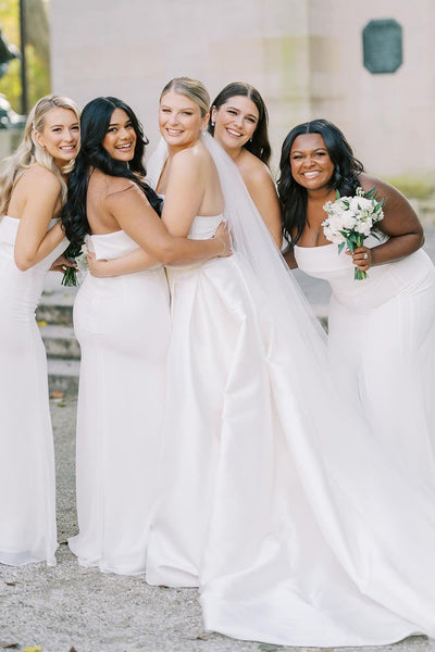 Elegant A-Line One Shoulder White Satin Wedding Dresses VK24051003