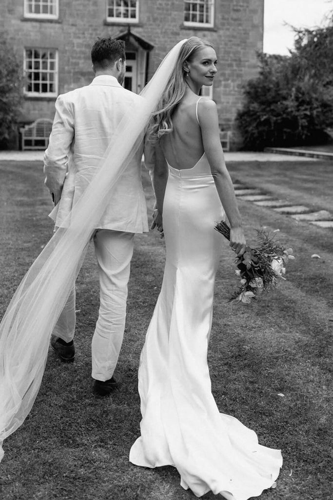 satin v neck mermaid wedding dress Mermaid Deep V Neck Satin Wedding Dresses VK23122205 – Vickidress