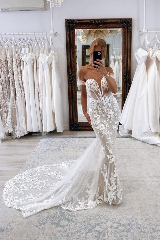 Timeless Mermaid Off The Shoulder Tulle White Wedding Dress main image 0