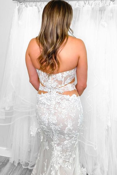 Elegant Mermaid Strapless Lace Appliques Wedding Dresses VK24032901