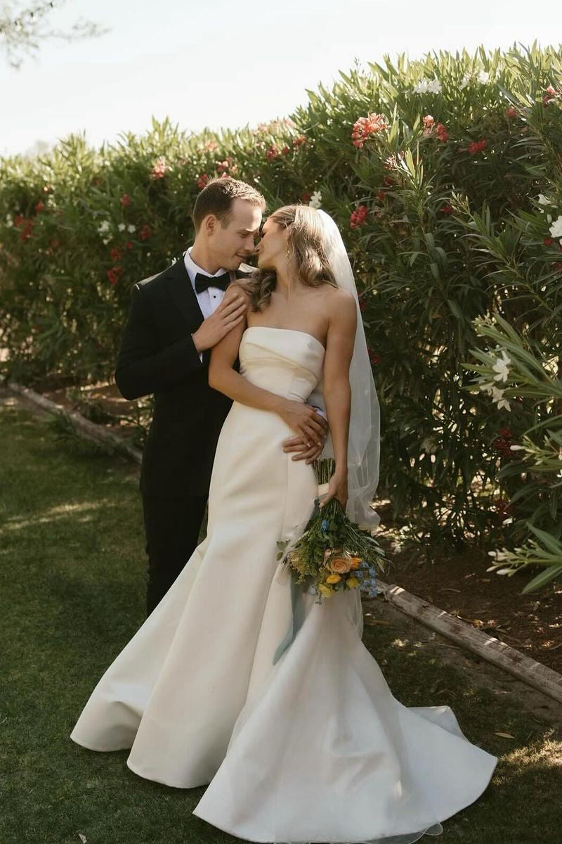 Elegant Mermaid Strapless Satin Wedding Dresses VK24051601