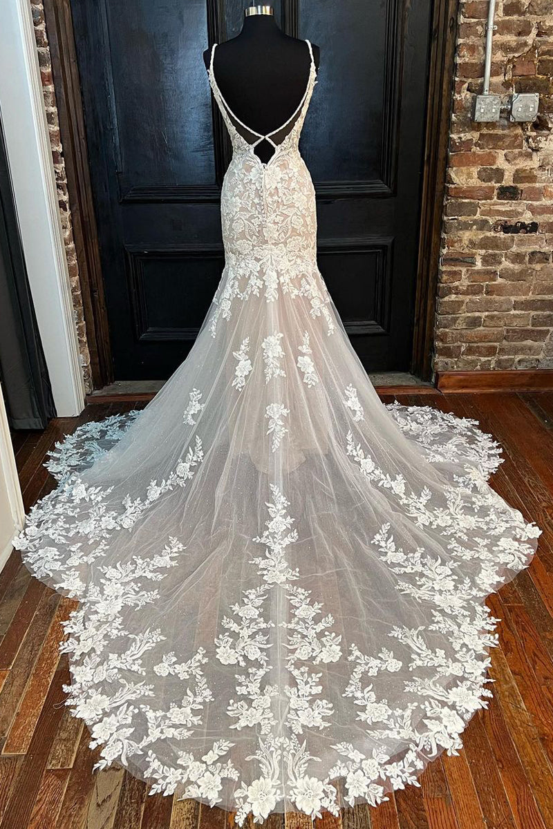 jenny yoo strapless bridesmaid dress Elegant Mermaid V Neck Lace Champagne Wedding Dresses VK0731110 – Vickidress