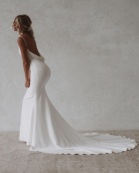 Elegant Mermaid V Neck Soft Satin Long Wedding Dresses VK23052102-3