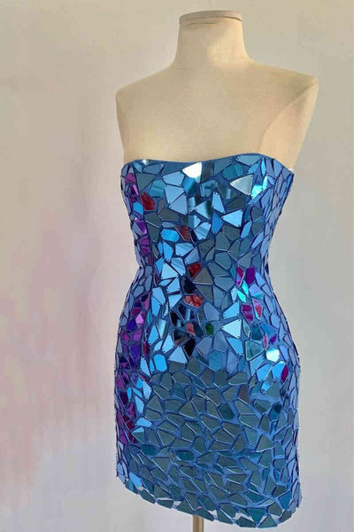 Bodycon Strapless Pink Mini Party Dresses with Beading