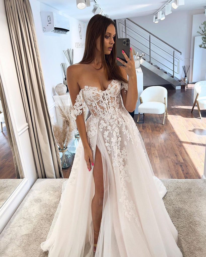Fairy A Line Sweetheart Tulle Wedding Dresses with Appliques VK0731106 Vickidress Fairy A Line Sweetheart Tulle Wedding Dresses with Appliques VK0731106 Vickidress