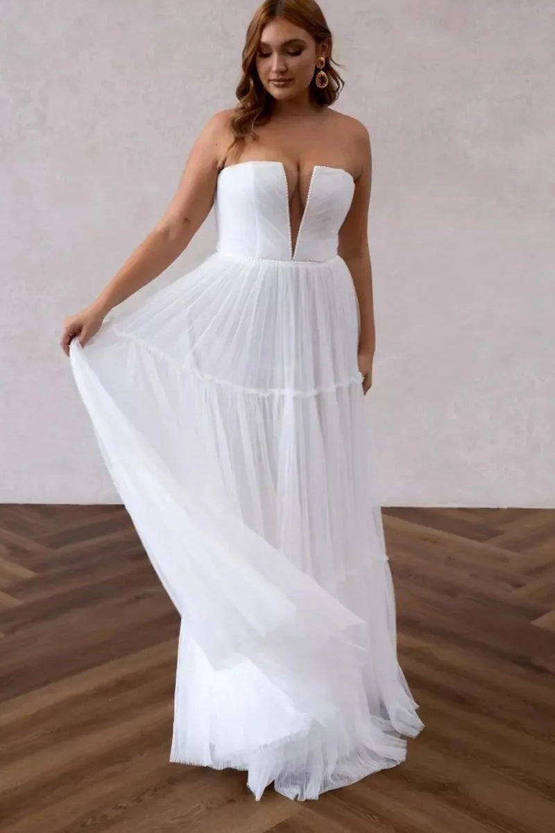 Fairy A Line V Neck Chiffon Long Wedding Dresses VK23060904-1
