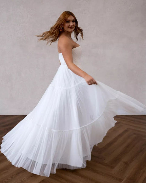 Fairy A Line V Neck Chiffon Long Wedding Dresses VK23060904-2