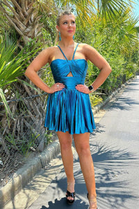 Fashion Cute A Line Straps Satin Homecoming Dresses VK073160-1