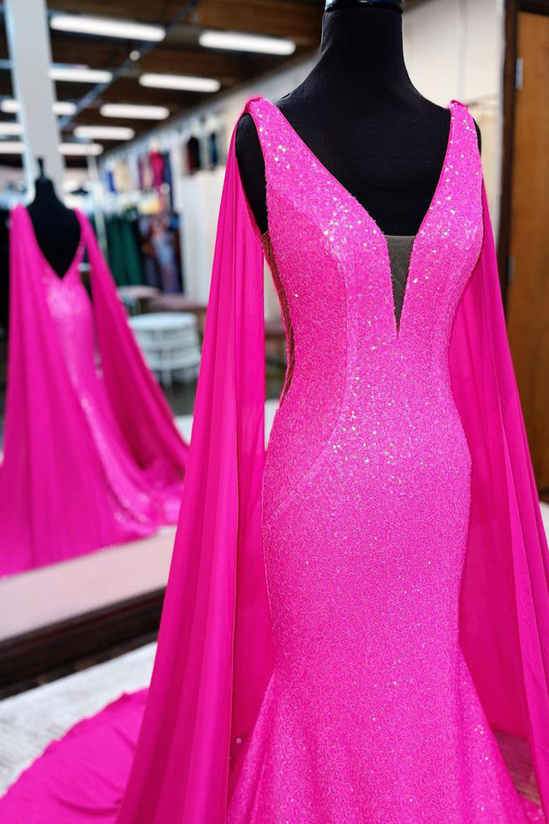 Free Shipping Hot Pink Mermaid Sparkly Sequins Prom Dresses VK22031301-1