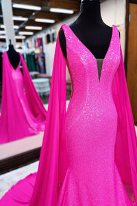 Free Shipping Hot Pink Mermaid Sparkly Sequins Prom Dresses VK22031301-1