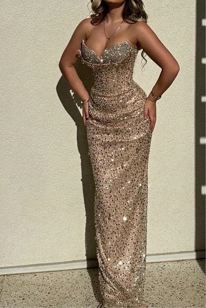 Glitter Bodycon Beaded Sweetheart Strapless Sequin Party Prom Dress