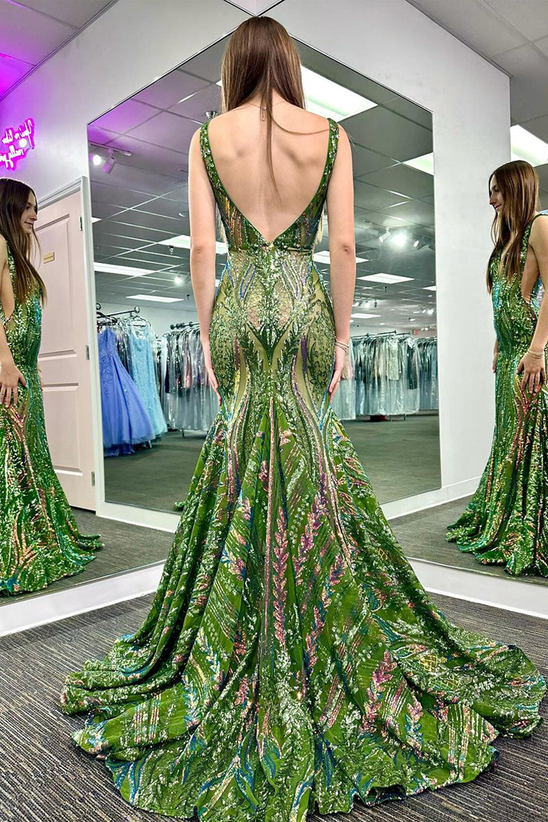 Hot Pink V Neck Sequin Lace Mermaid Long Prom Dresses VK23121706 –  Vickidress