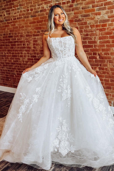 Glittery Tulle Lace Appliqued Wedding Dresses A Line Boho Bride Wedding Gowns