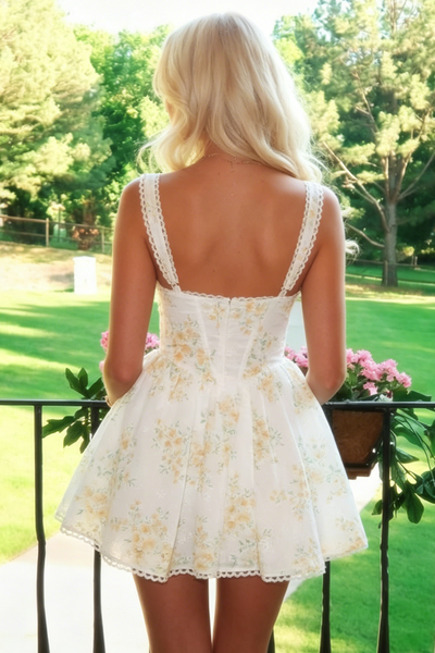 Gorgeous A-Line Print Straps Empire-Waist Sleeveless Short Homecoming Dress
