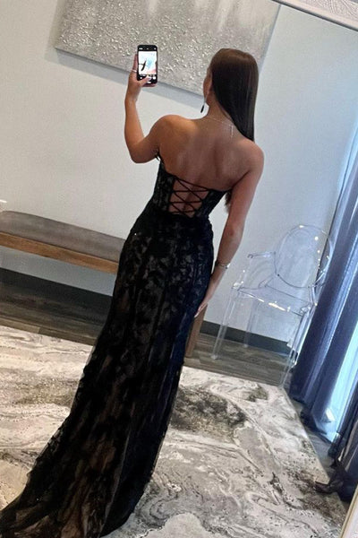 Gorgeous Mermaid Strapless Black Lace Long Prom Dresses VK23091508-3