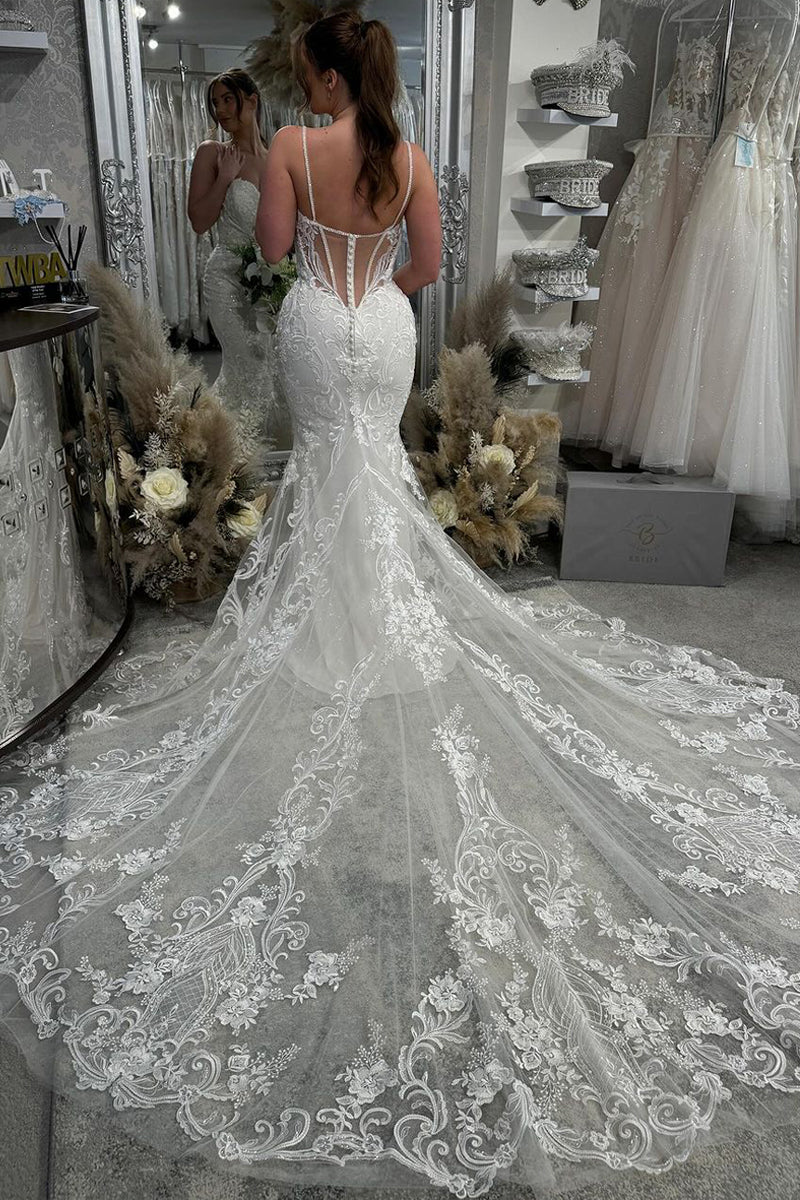 Gorgeous Mermaid Sweetheart Lace Wedding Dresses with Appliques VK073198-2