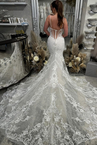 Gorgeous Mermaid Sweetheart Lace Wedding Dresses with Appliques VK073198-3