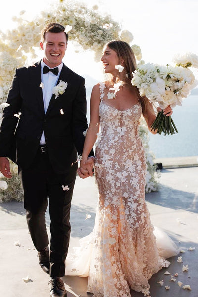 Gorgeous Mermaid Sweetheart See Through Lace Wedding Dresses with 3D Appliques VK23081905-3