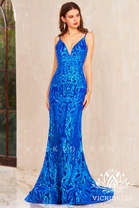 Royal blue sequins lace prom dress 01