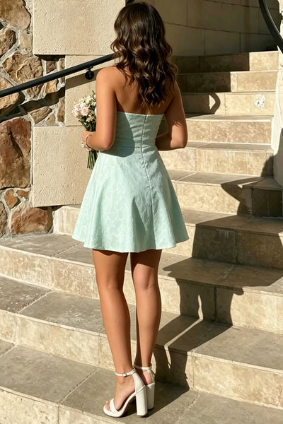 Sweetheart Mint Green Jacquard Chiffon A-line Short Homecoming Dress