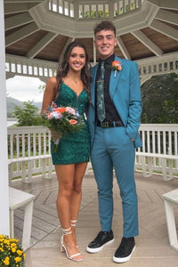Green Bodycon Lace Short Homecoming Dresses VK23101209-1