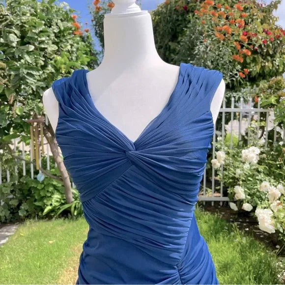 Vintage Fashion Mermaid V Neckline Navy Blue Floor Length Evening Dress Prom Dresses VK18801