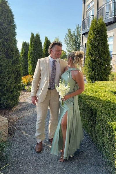 Halter Emerald Green Long Dress with Slit