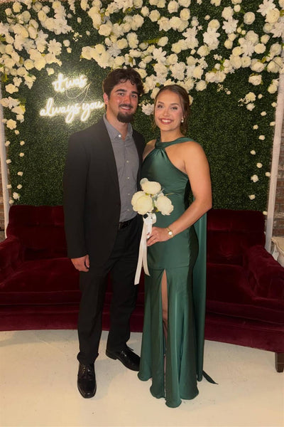 Halter Emerald Green Long Dress with Slit