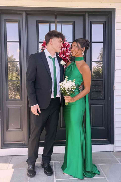 Halter Emerald Green Open Back Mermaid Long Dress