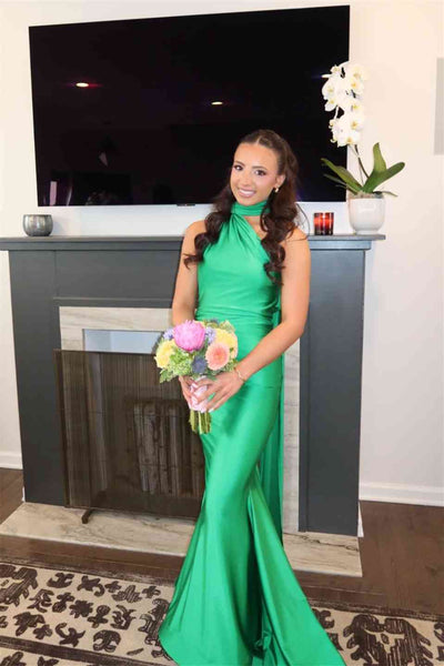 Halter Emerald Green Open Back Mermaid Long Dress